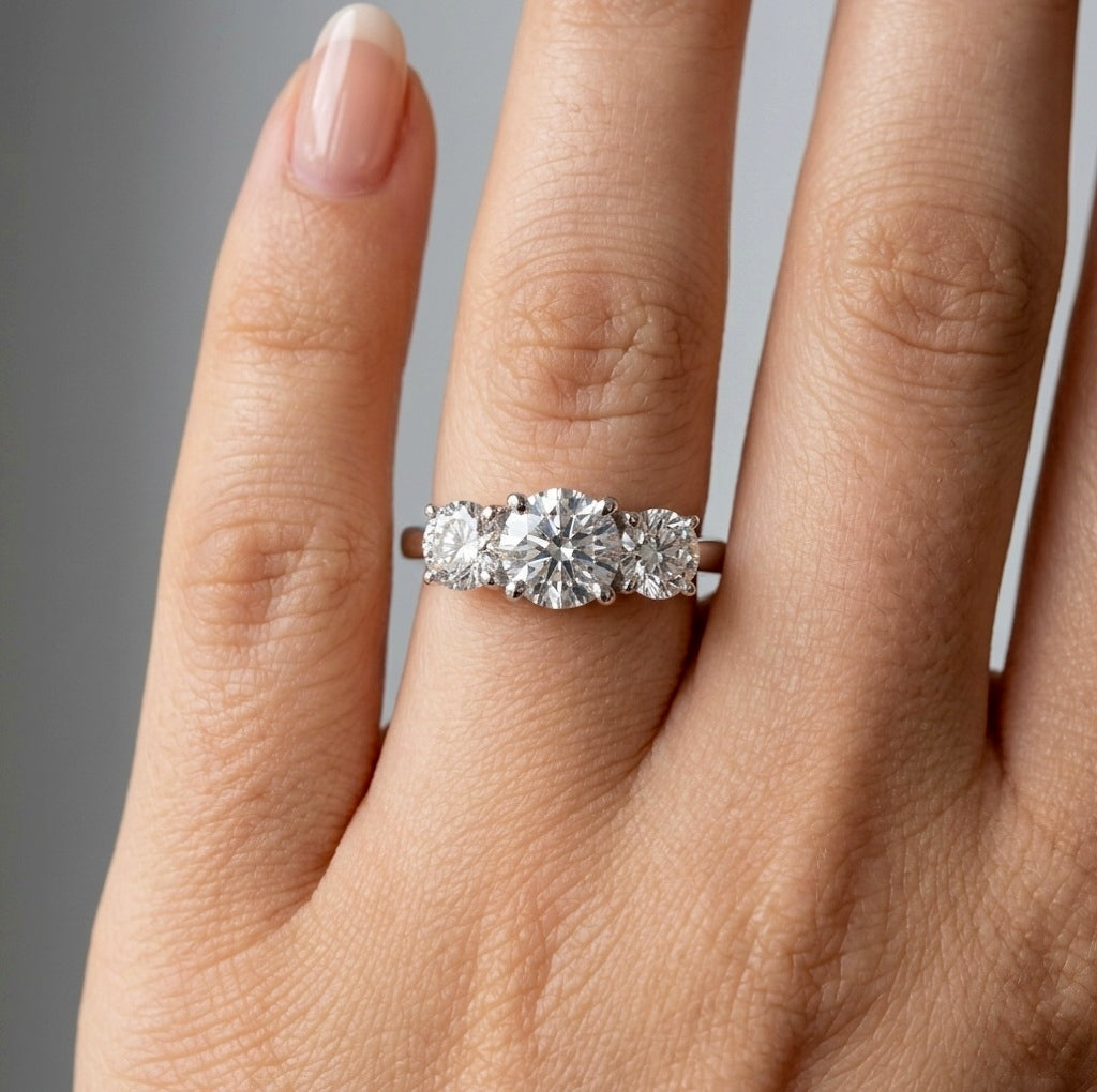 D/VS 2.00ct - 3.00ct Classic Round Diamond Trilogy Engagement Ring in Platinum