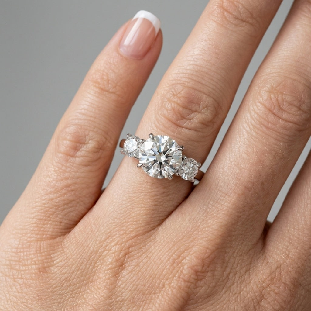 Best Seller ! D/VS Classic Round Diamond Trilogy Engagement Ring in Platinum