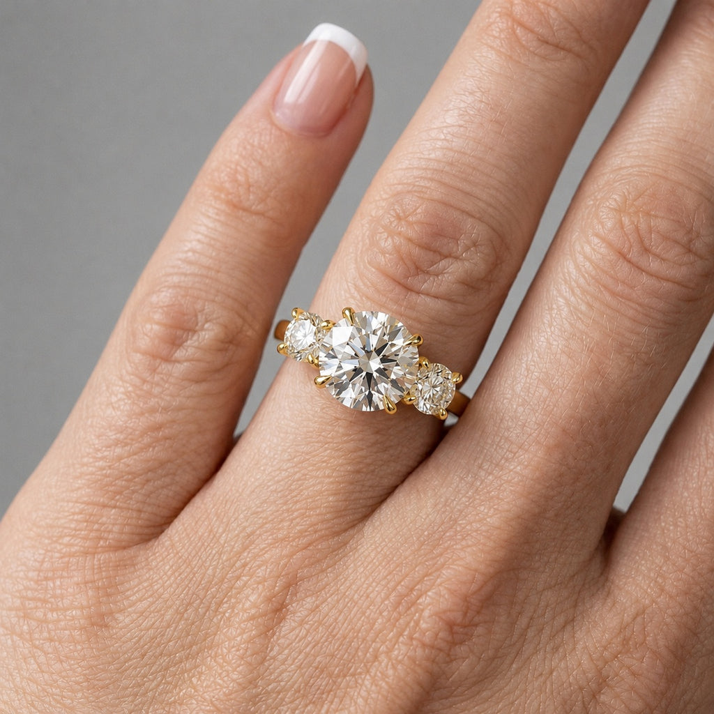Best Seller ! D/VS Classic Round Diamond Trilogy Engagement Ring in Platinum