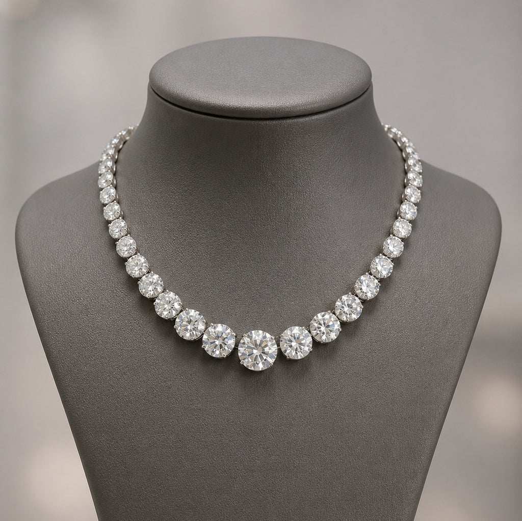 LUXURY 100Ct Round LAB Diamond Graduated Necklace in Platinum