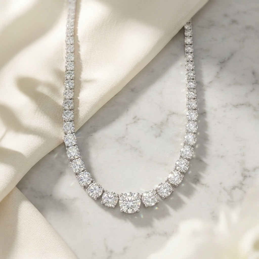 25ct Round Lab Diamond Graduated Necklace – White Gold, D/VVS