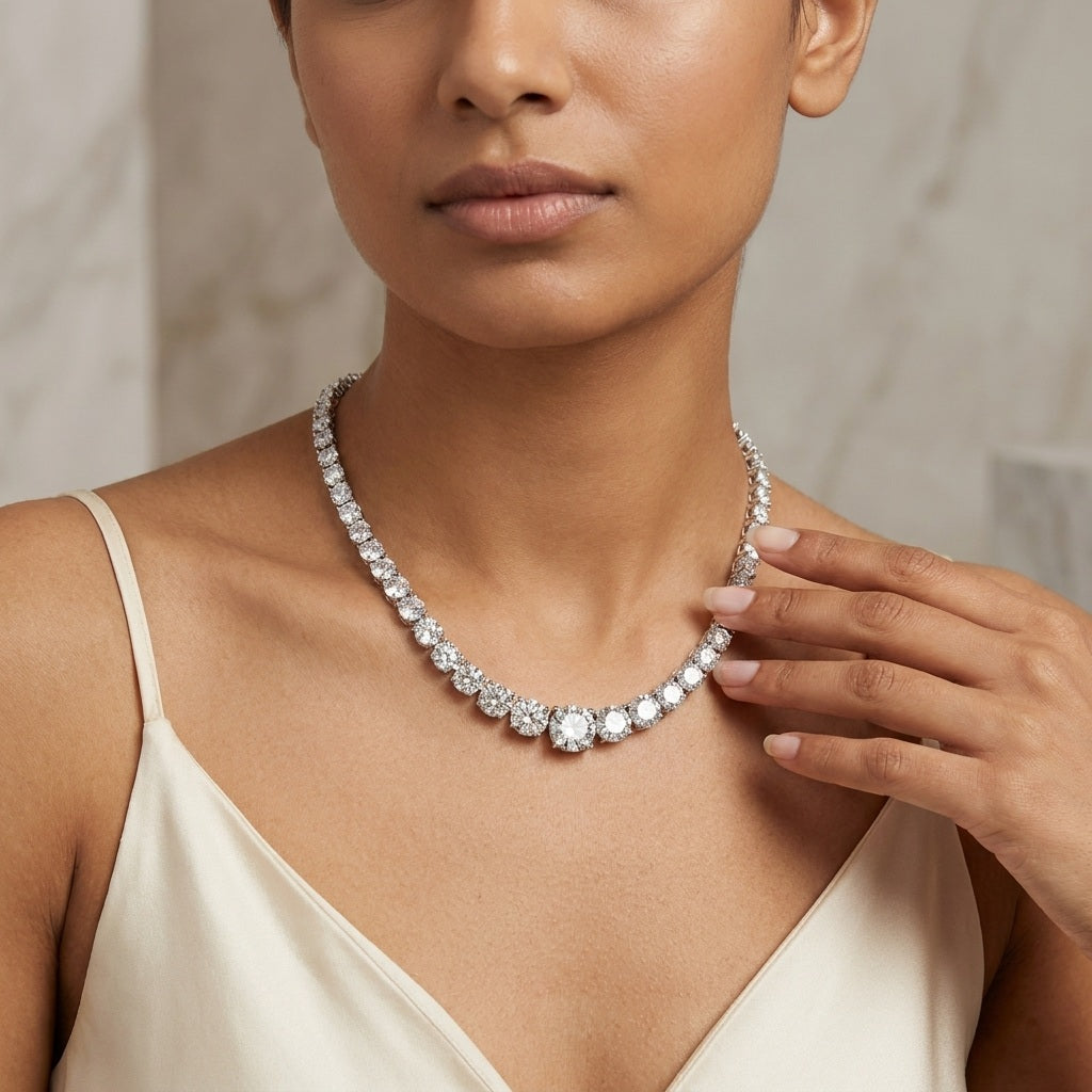 25ct Round Lab Diamond Graduated Necklace – White Gold, D/VVS
