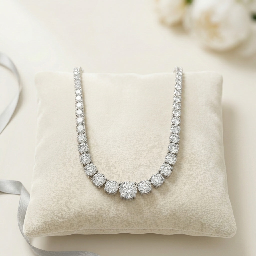 25ct Round Lab Diamond Graduated Necklace – White Gold, D/VVS
