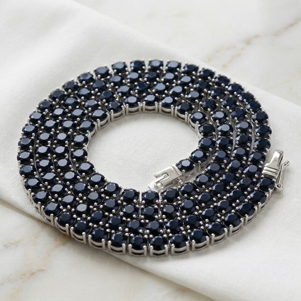100% Natural Diamond Cut Sapphire Tennis Necklace in 9K Gold – 25.00CT & 35.00CT
