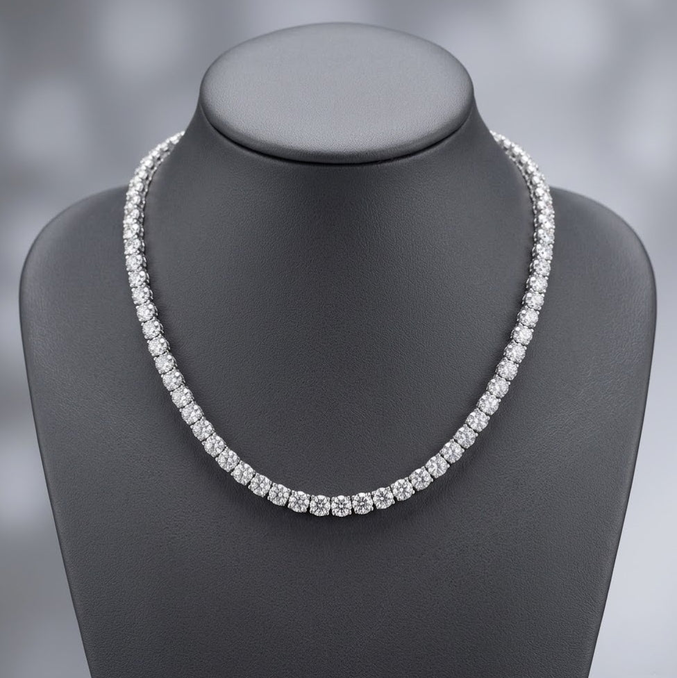 D/VS 50.00Ct Lab Round Diamond Tennis Necklace in Hallmarked 9k Gold - 22inches