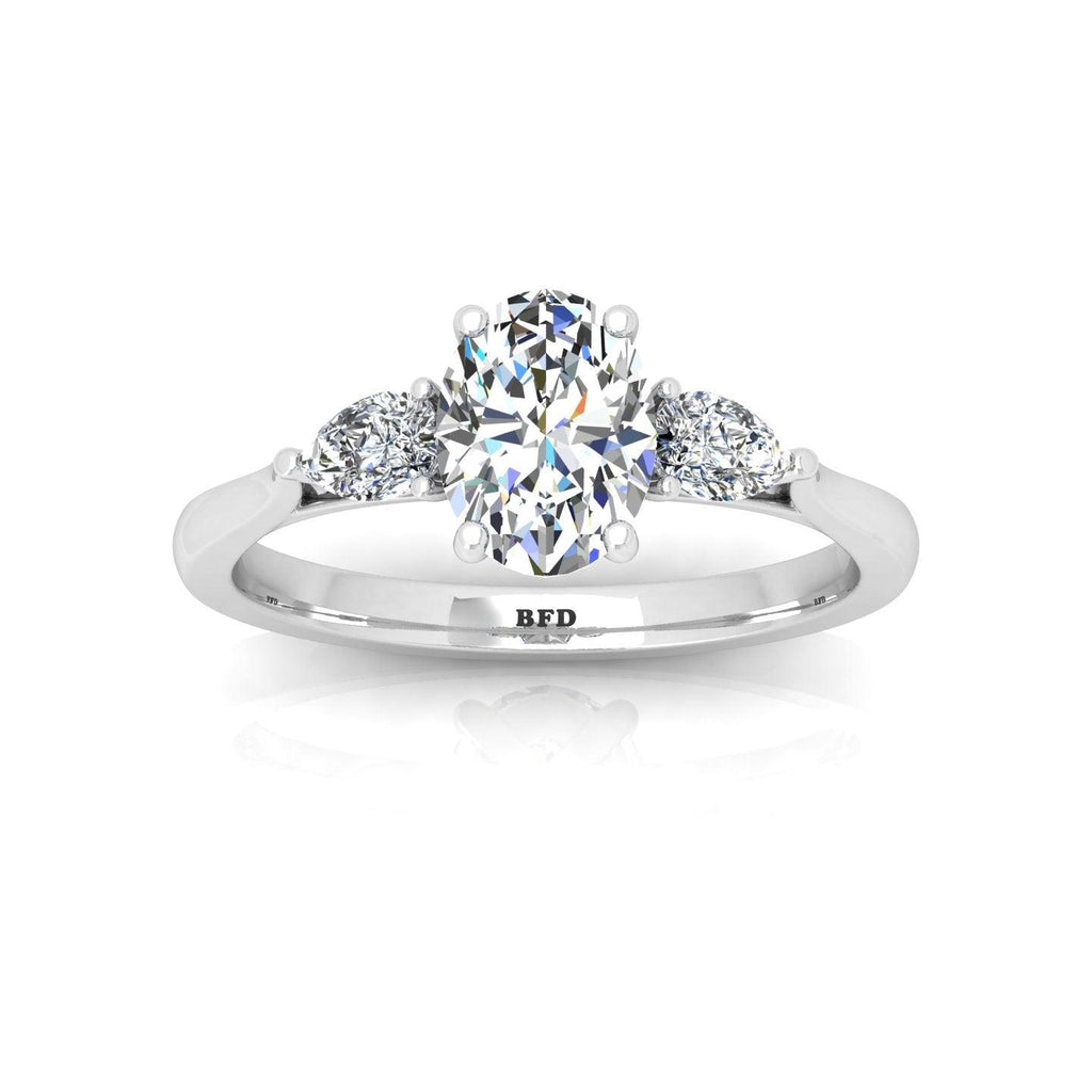 IGI Lab Grown Oval & Pear Shape Diamond Trilogy Ring In Platinum