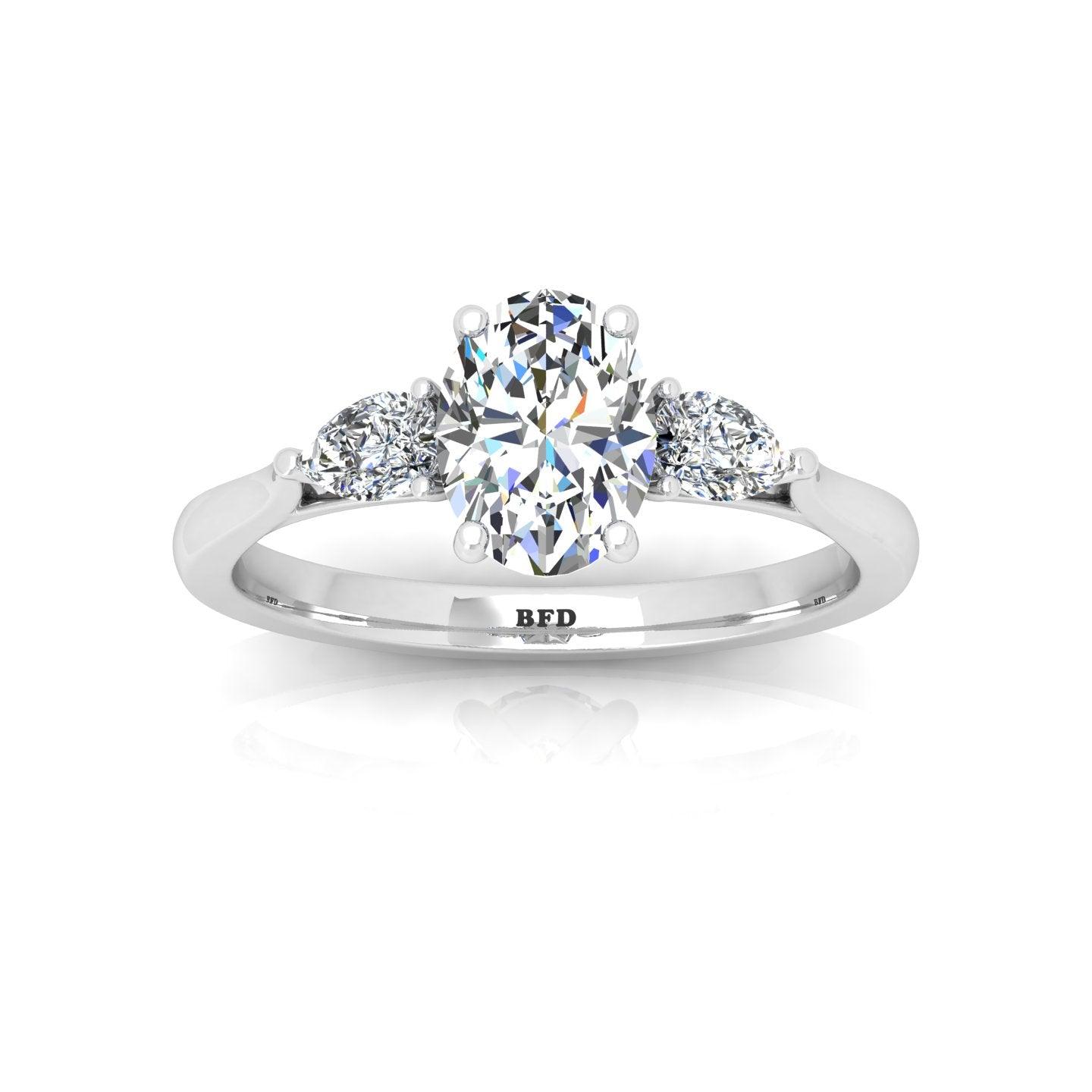 IGI Lab Grown Oval & Pear Shape Diamond Trilogy Ring In Platinum