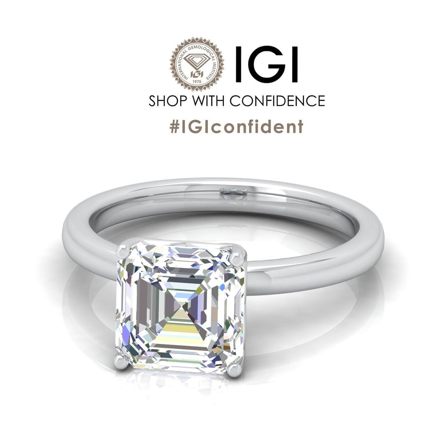 IGI Certified E/VS Asscher Diamond Solitaire Engagement Ring - amadadiamonds