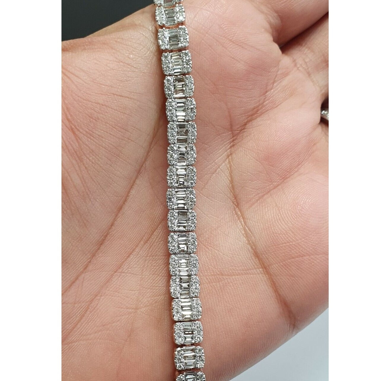F/VS Natural Baguette & Round Diamond Designer Bracelet for Women's in Hallmarked Gold - 5.00Ct - 7inches