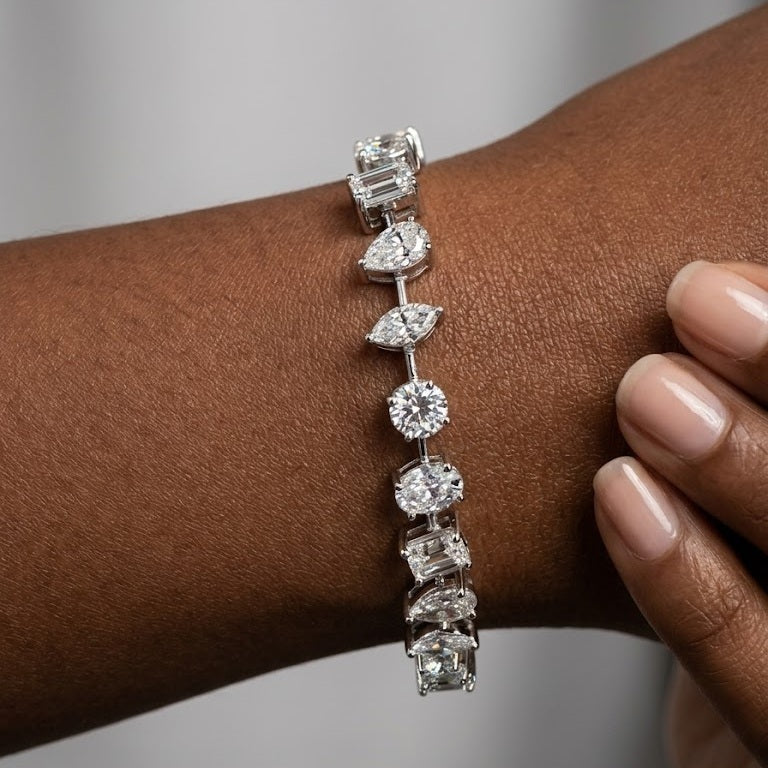 11.15Ct Multi Shape Lab Diamond Tennis Bracelet In 9k White Gold 14grams