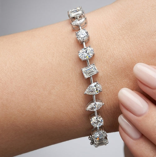 11.15Ct Multi Shape Lab Diamond Tennis Bracelet In 9k White Gold 14grams
