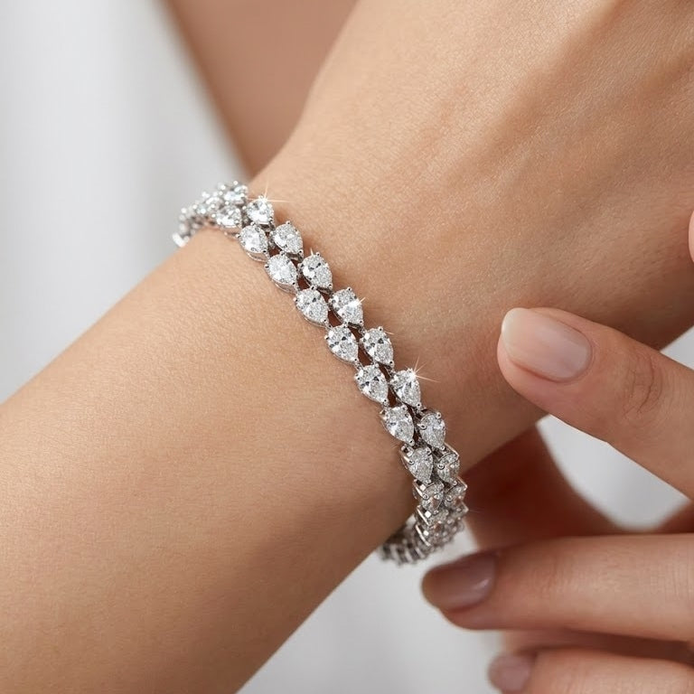 10.00Ct Pear Cut Lab Grown Diamond 2 Row Tennis Bracelet in 9K White Gold