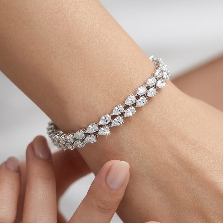 Pear Diamond Tennis Bracelet - Gold (Angle View 3)