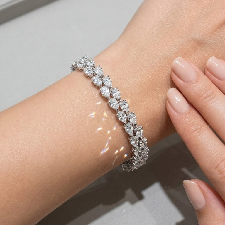 Pear Diamond Tennis Bracelet - Gold (Angle View 5)