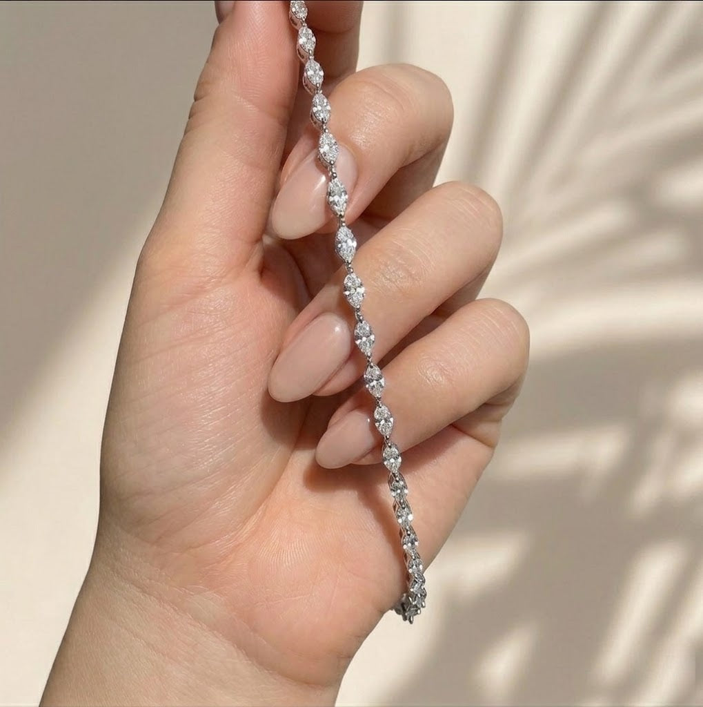 Marquise Diamond Tennis Bracelet - 9k Gold (Angle View 3)