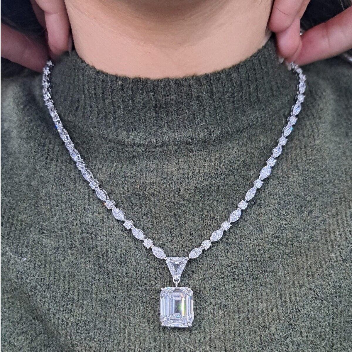 35ct Emerald-Cut & Mixed Lab-Grown Diamond Designer Necklace in Platinum