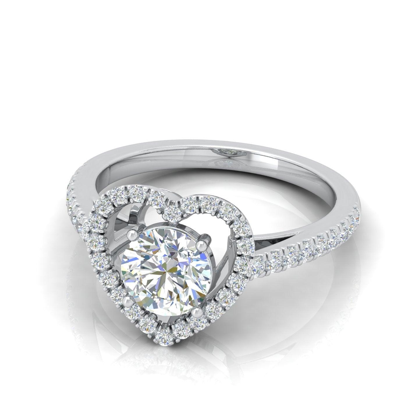 IGI Certified Round Diamond Heart Shape Halo Engagement Ring