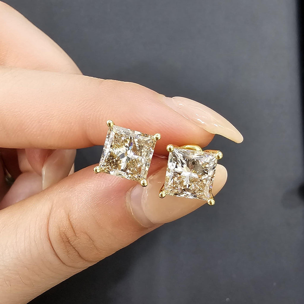 Champagne Princess Cut Diamond Stud Earrings