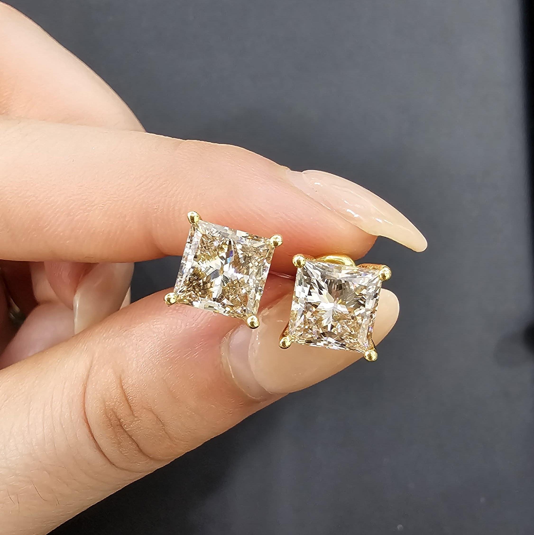 Champagne Princess Cut Diamond Stud Earrings
