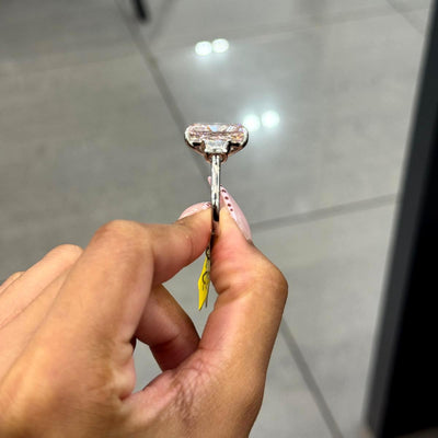 Black Friday Deal ! 13.60ct Fancy Pink Radiant & Trapezoid Lab Diamond Trilogy Ring in Platinum