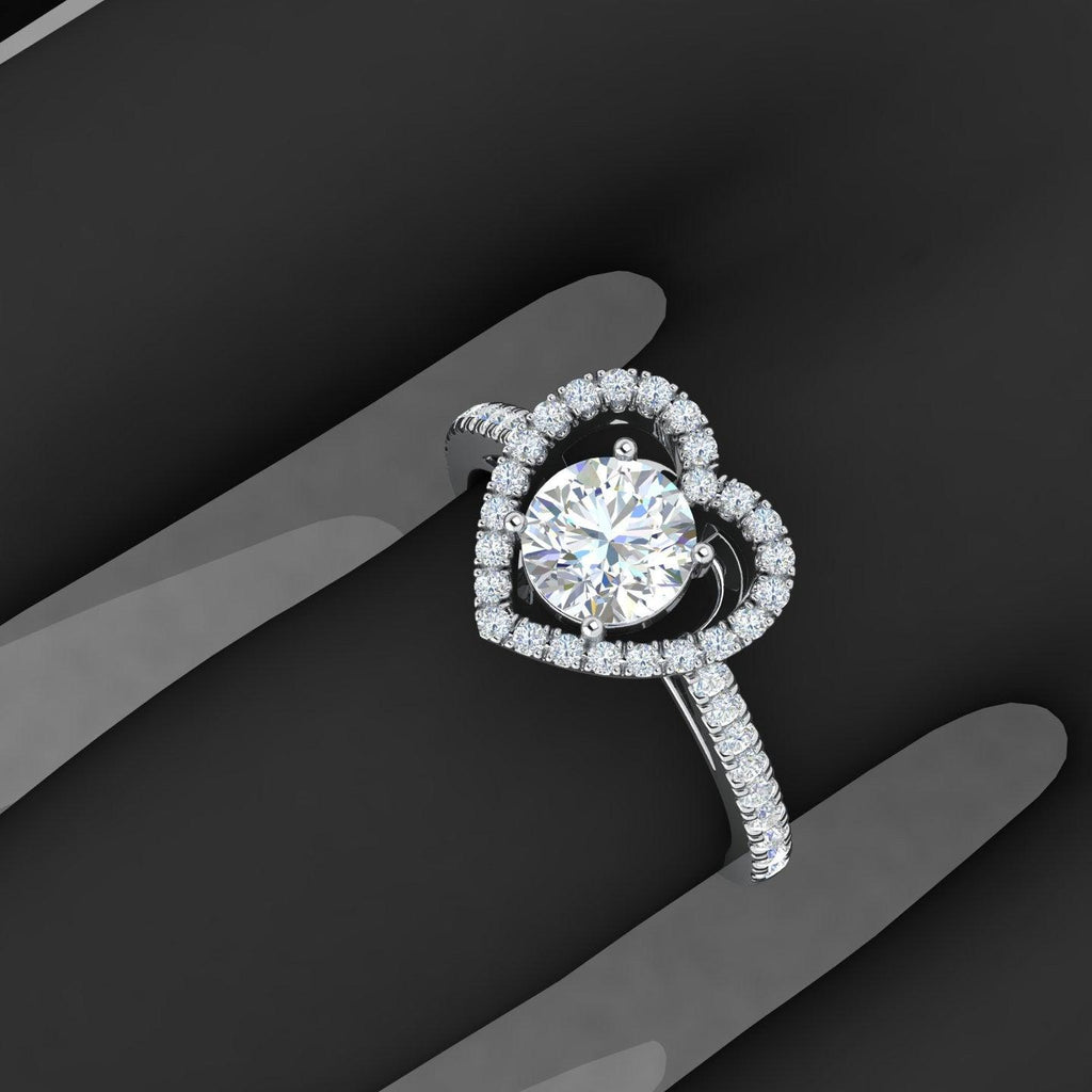 IGI Certified Round Diamond Heart Shape Halo Engagement Ring