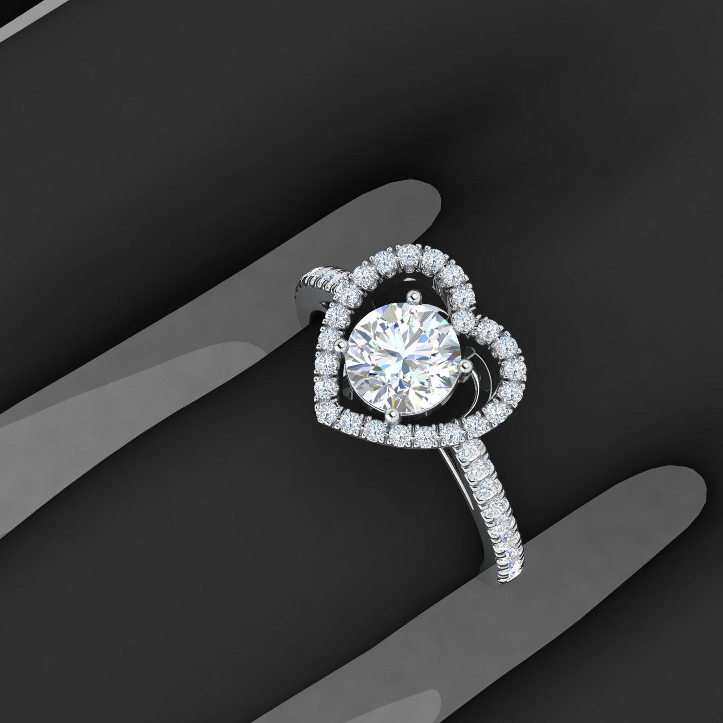 IGI Certified Round Diamond Heart Shape Halo Engagement Ring