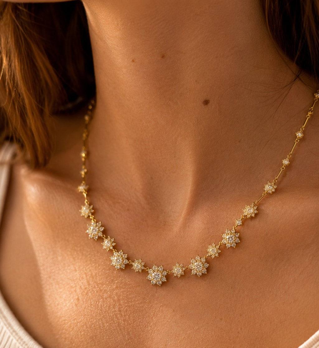 Floral Cluster Necklace In Yellow Gold