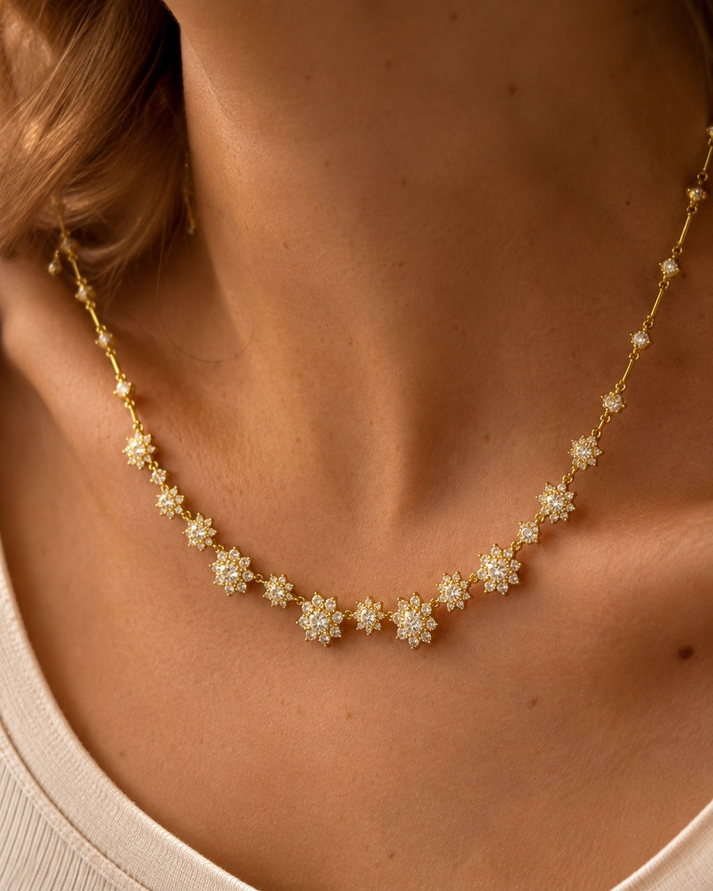 Floral Cluster Necklace In Yellow Gold