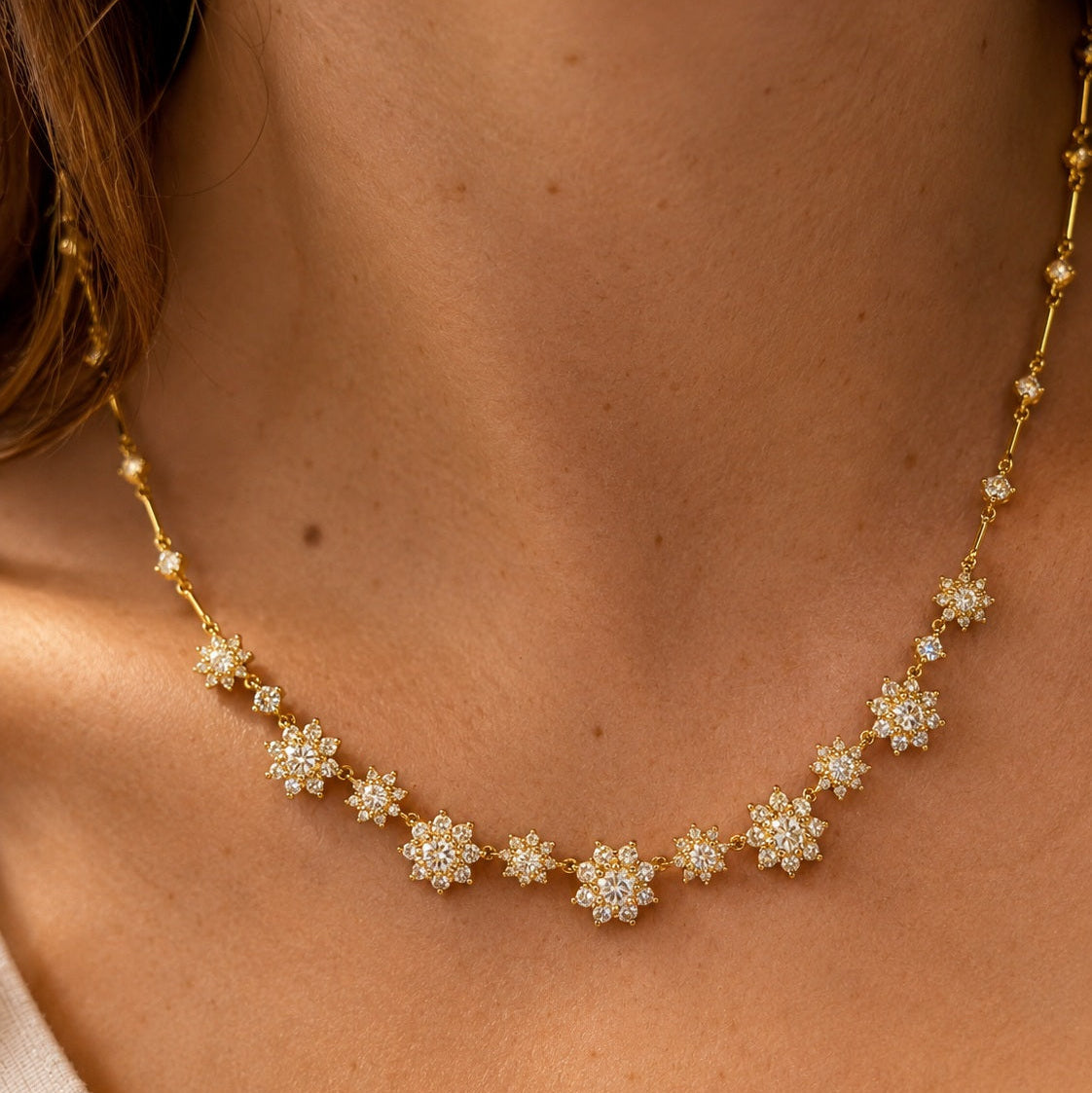 Floral Cluster Necklace In Yellow Gold