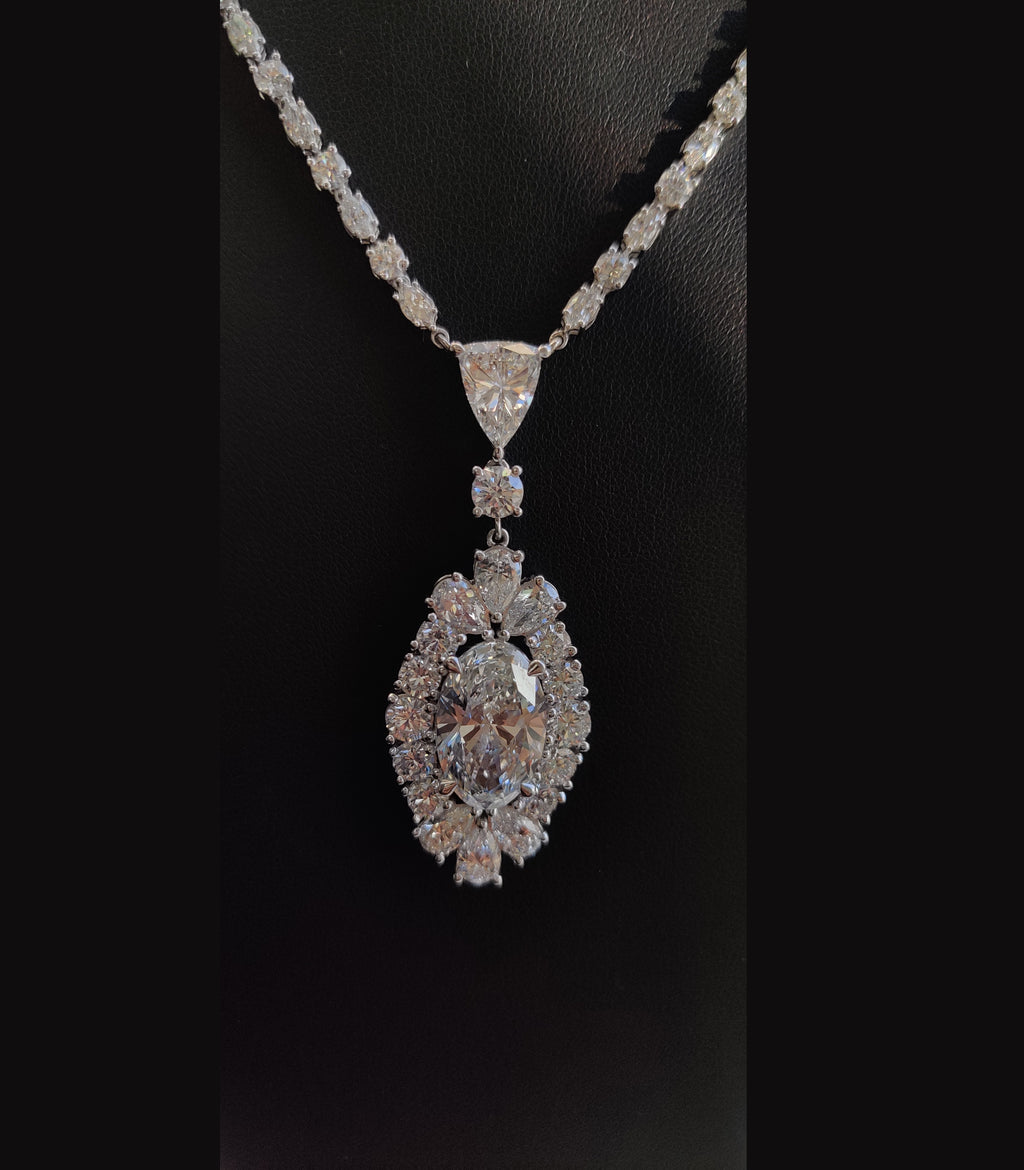 IGI 38 Ct, Lab Grown Big Oval With Marquise & Round Diamond Designer Necklace