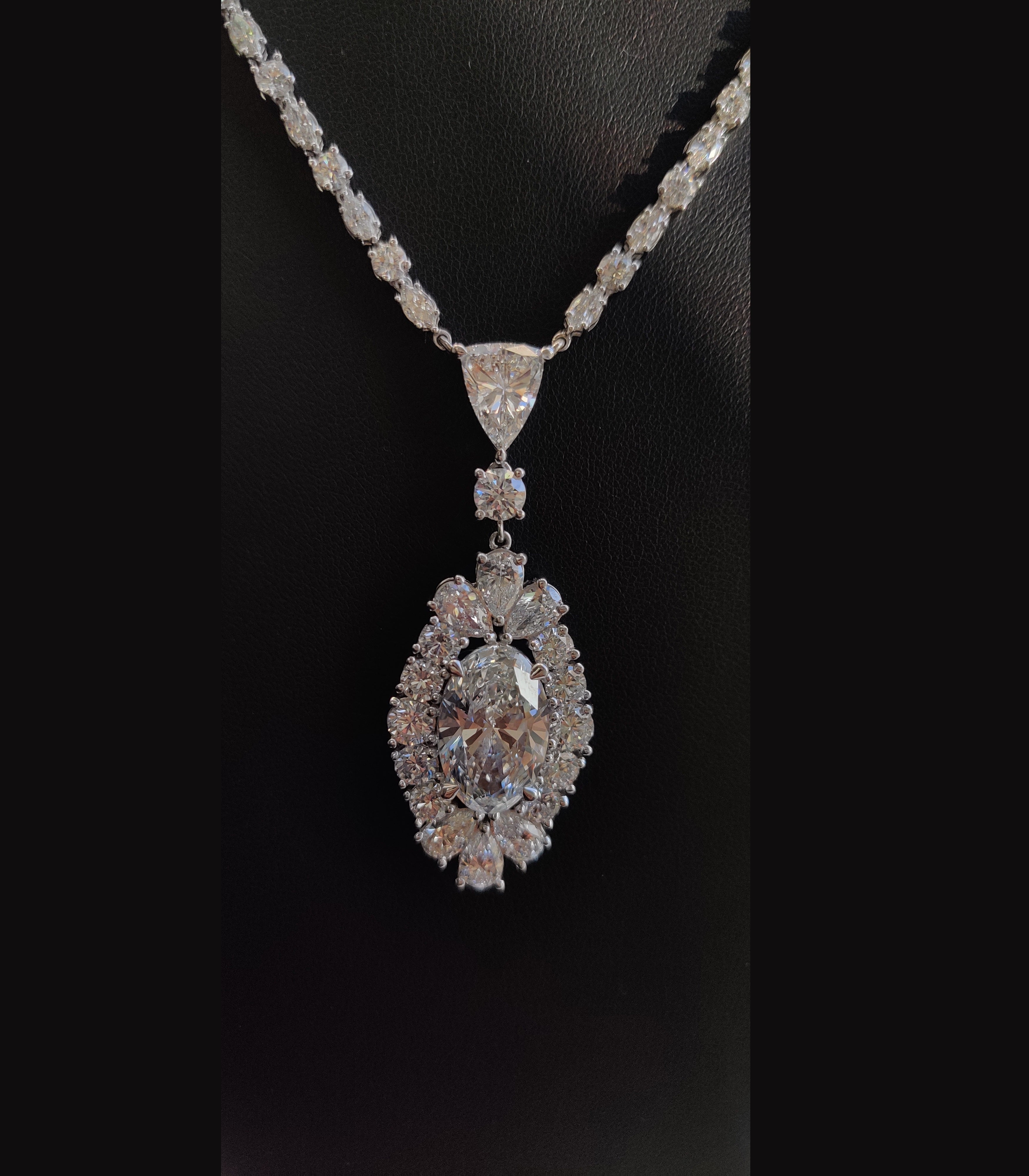 IGI 38 Ct, Lab Grown Big Oval With Marquise & Round Diamond Designer Necklace