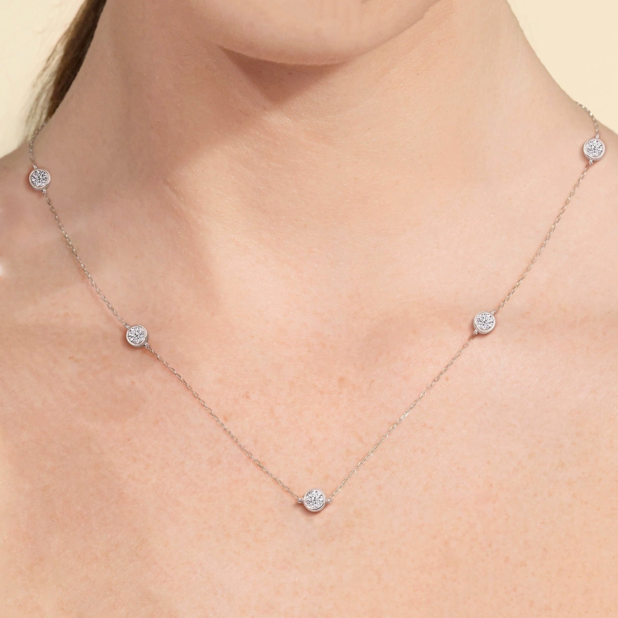 Diamond By Yard ! Lab Grown Diamond Station Necklace In White / Yellow Gold-17"-36"