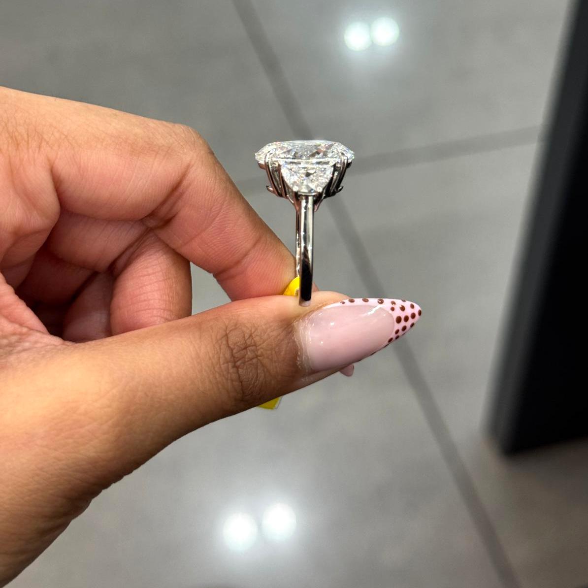 SALE! WGI Certified 11.00ct Oval With Half Moon Lab Grown Diamond Trilogy Ring in Platinum