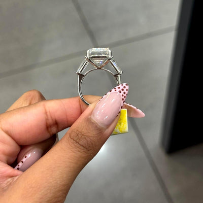 SALE! IGI Certified 16.00ct Lab Grown Emerald Cut Diamond Trilogy Ring | Amada Diamonds UK