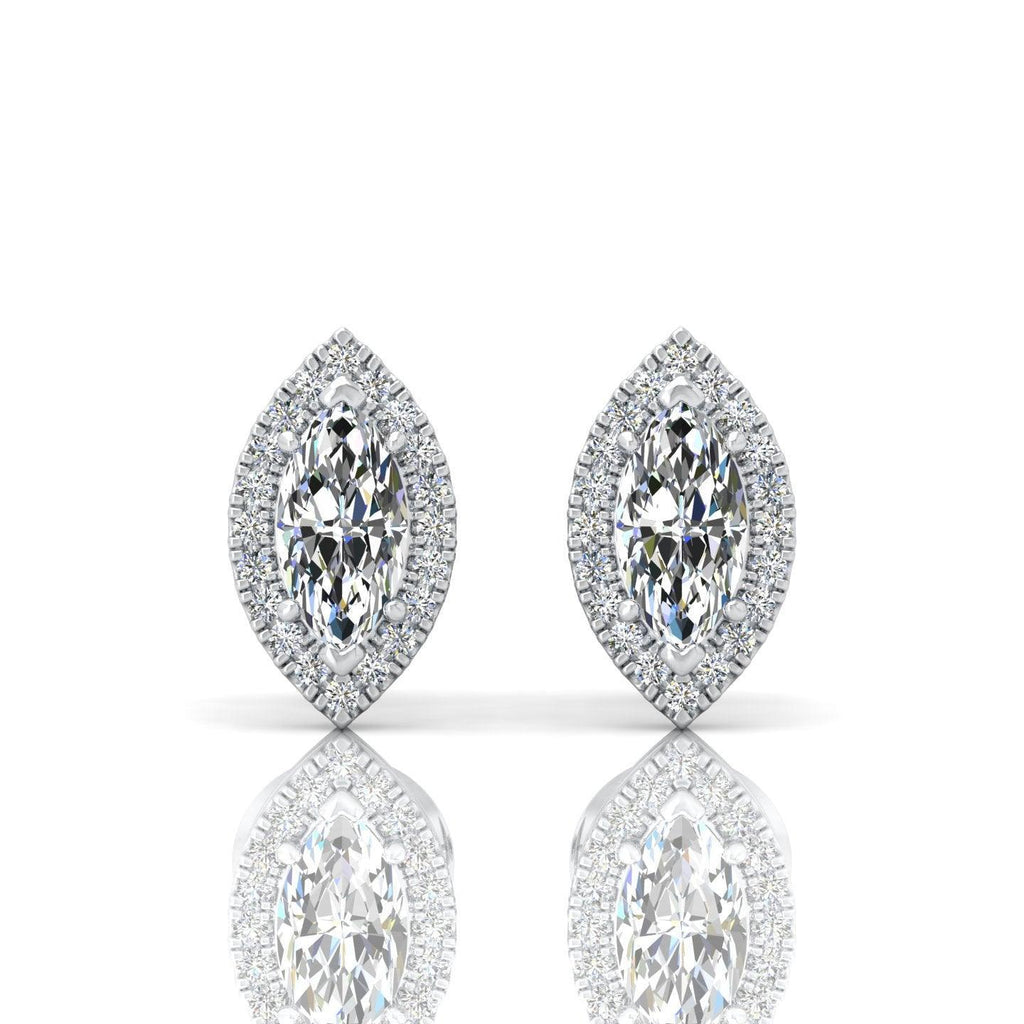 Marquise Shape Diamond Halo Earrings, 18k White Gold