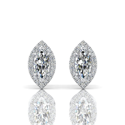 Marquise Shape Diamond Halo Earrings, 18k White Gold