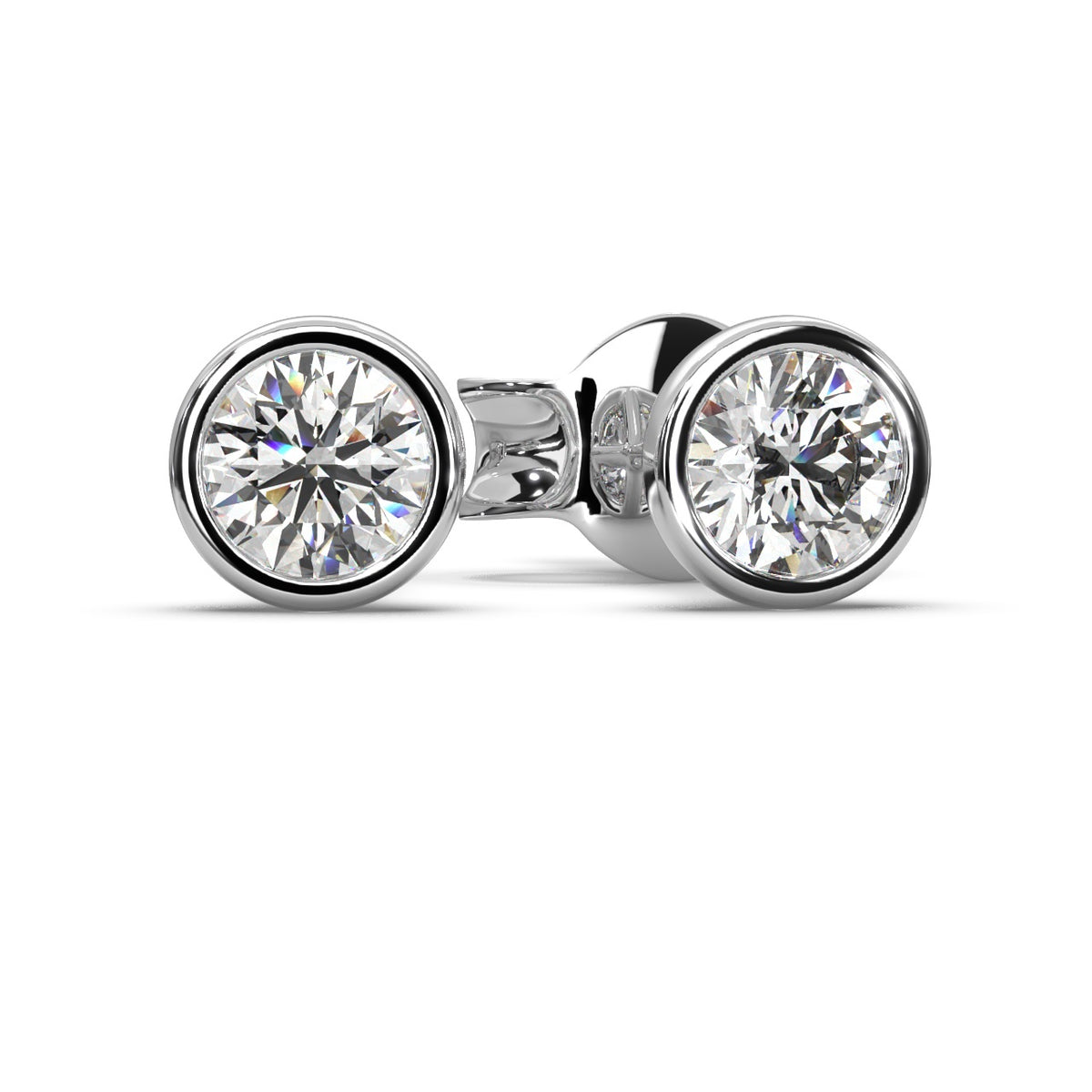 Round Lab Diamond Bezel Set Stud Earrings - 1.00Ct - 2.00Ct