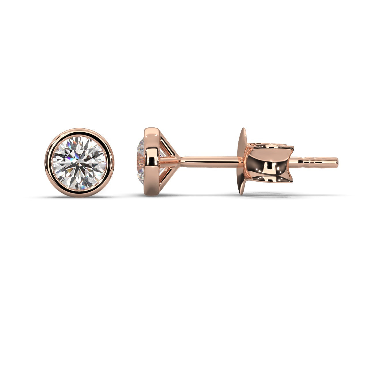 Round Lab Diamond Bezel Set Stud Earrings - 1.00Ct - 2.00Ct