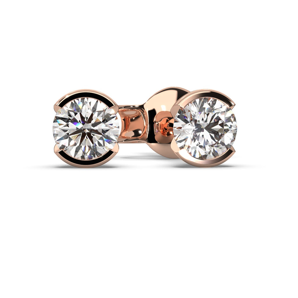 Round Lab Diamond Semi Bezel Set Stud Earrings - 1.00Ct - 2.00Ct
