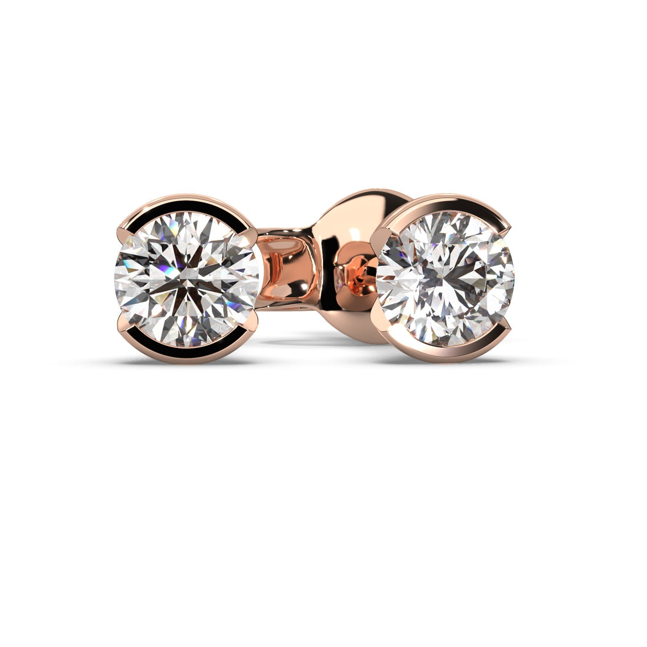 Round Lab Diamond Semi Bezel Set Stud Earrings - 1.00Ct - 2.00Ct