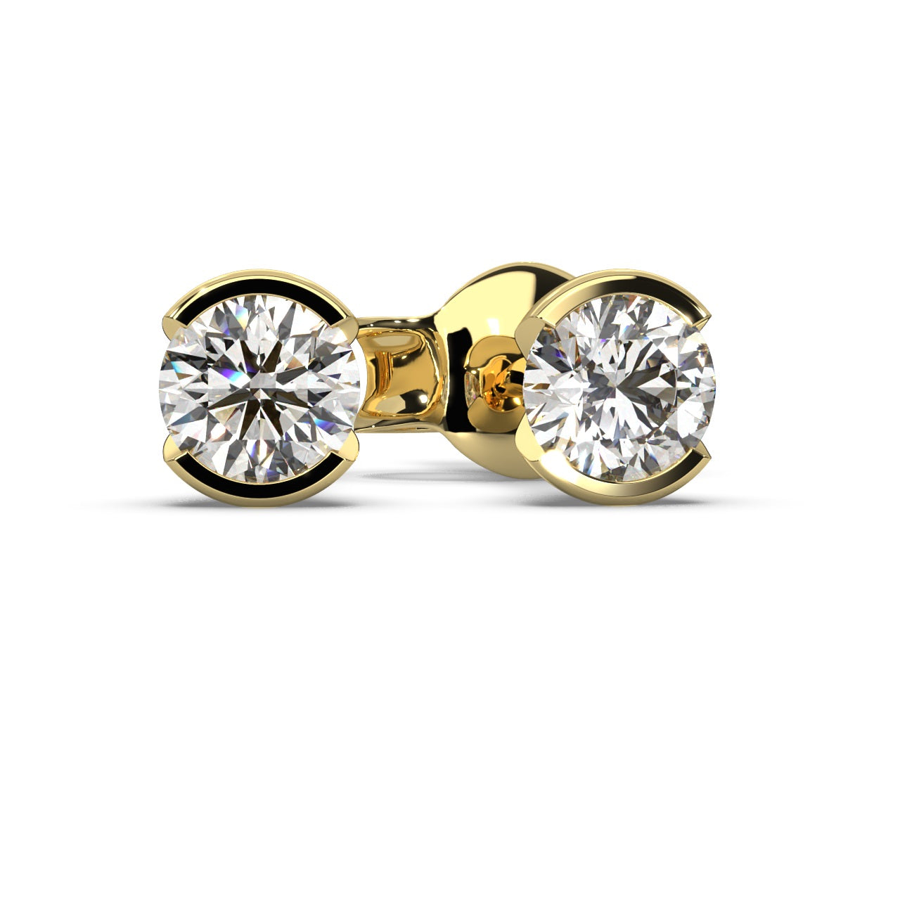 Round Lab Diamond Semi Bezel Set Stud Earrings - 1.00Ct - 2.00Ct
