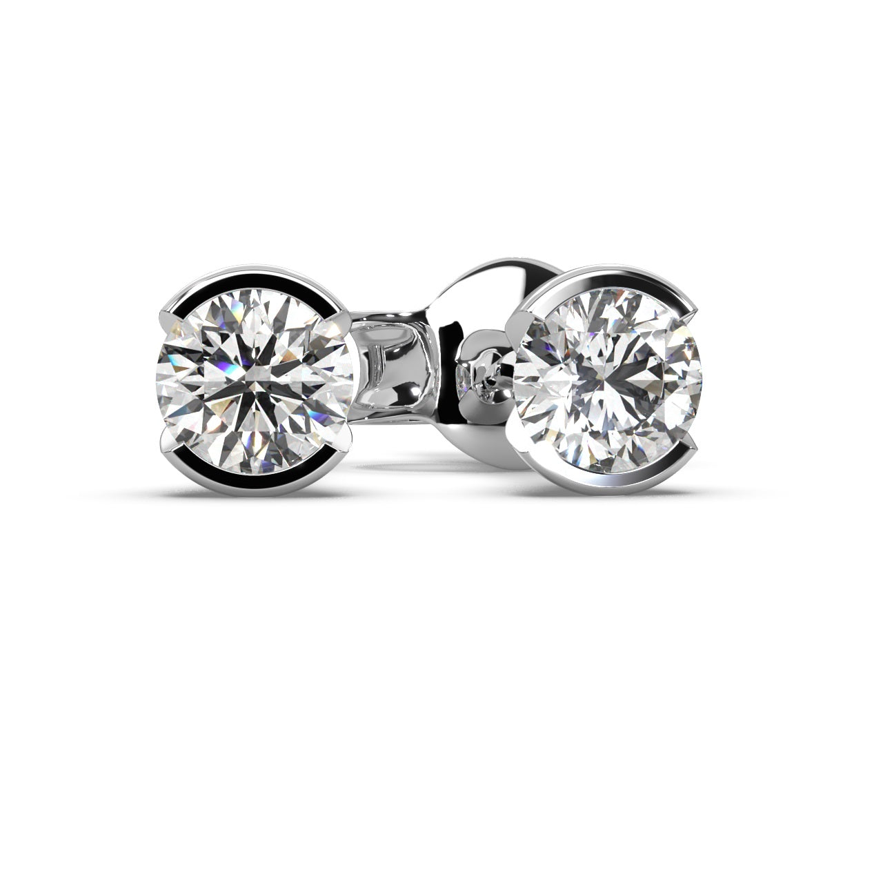 Round Lab Diamond Semi Bezel Set Stud Earrings - 1.00Ct - 2.00Ct