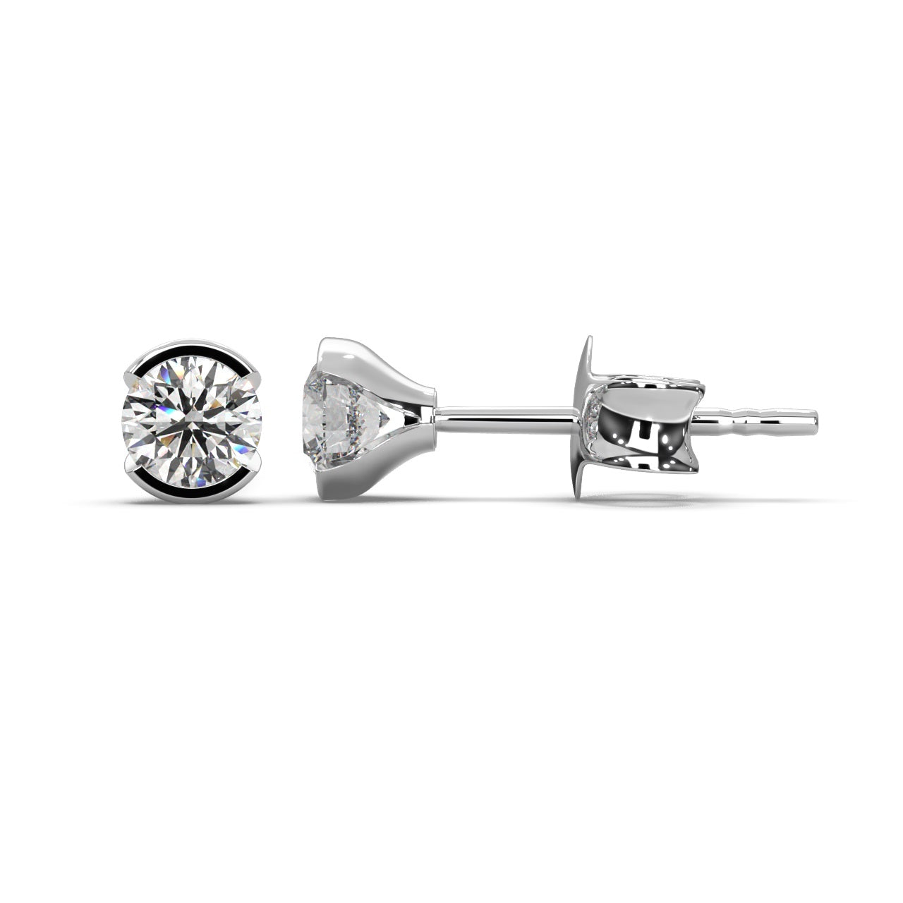 Round Lab Diamond Semi Bezel Set Stud Earrings - 1.00Ct - 2.00Ct