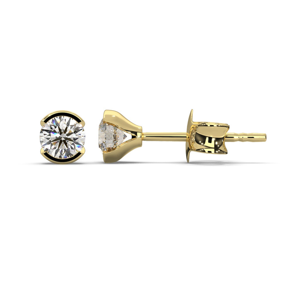 Round Lab Diamond Semi Bezel Set Stud Earrings - 1.00Ct - 2.00Ct