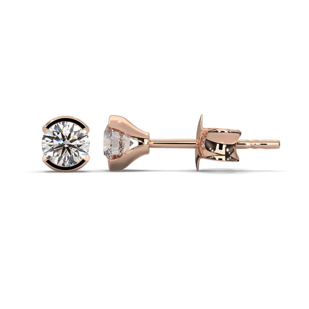 Round Lab Diamond Semi Bezel Set Stud Earrings - 1.00Ct - 2.00Ct