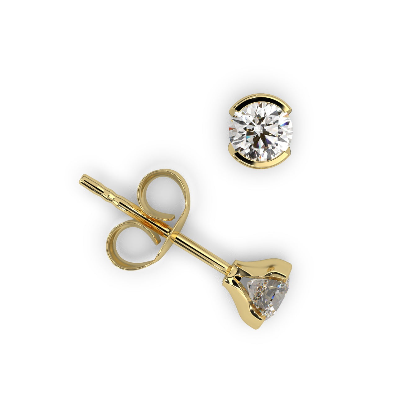 Round Lab Diamond Semi Bezel Set Stud Earrings - 1.00Ct - 2.00Ct