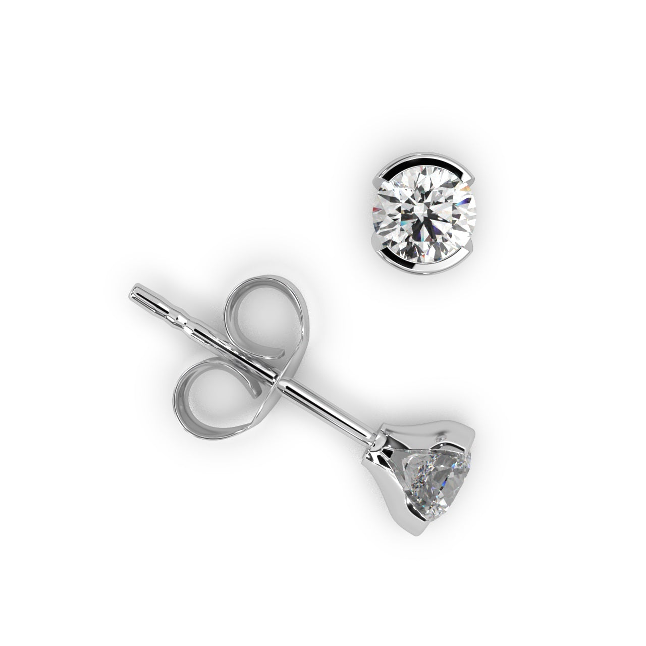Round Lab Diamond Semi Bezel Set Stud Earrings - 1.00Ct - 2.00Ct