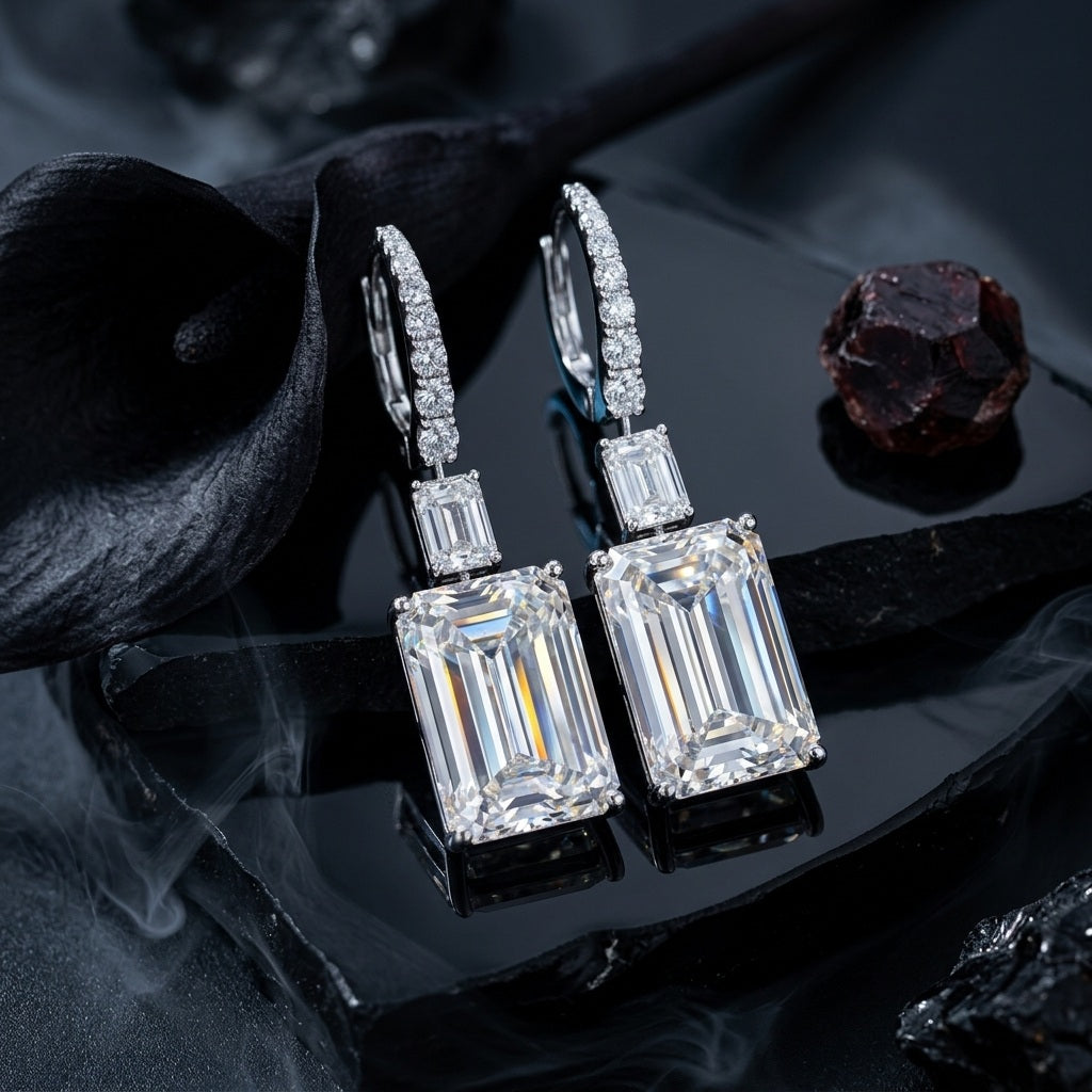 CERTIFIED 25 carat Emerald Diamond Dangle Drop Earring in Platinum