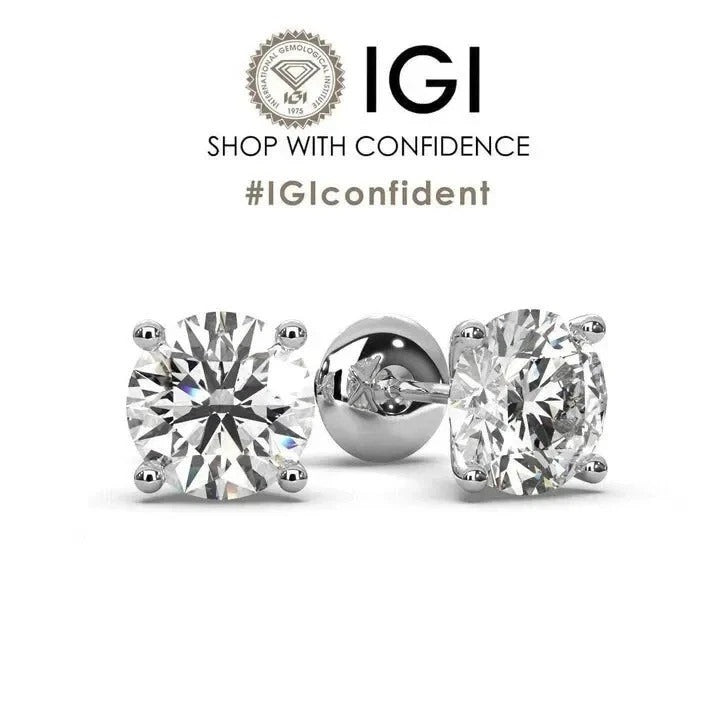 2.00CT D/IF Round Natural Diamond Stud Earrings | IGI Certified