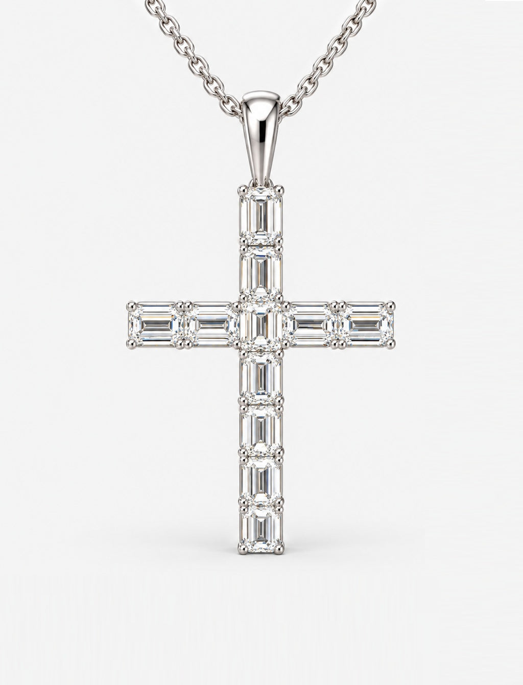 5.35ct Lab-Grown Emerald-Cut Diamond Cross Pendant Necklace in 9K White Gold